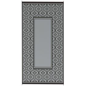 Reversible Outdoor Rug, Waterproof Plastic Straw With Carry Bag, 9 X 18, Black & Gray Gourd Border (Option: Gray)